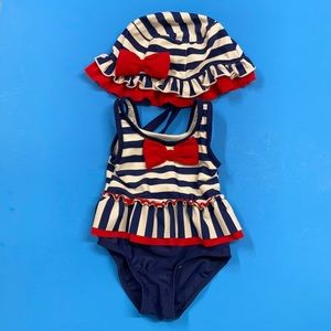 Girls Two-piece Swim Suit with Hat Size 6m